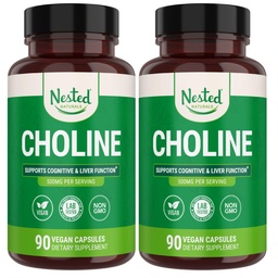 Φωλιασμένα φυσικά Choline Bitartrate 500mg - Υψηλής ισχύος Choline Συμπληρώματα - Υποστηρίζει μητρική και εμβρυϊκή υγεία κατά τη διάρκεια της εγκυμοσύνης* - 100% Vegan & μη-GMO - 2-Pack (180 Vegan Κάψουλες)