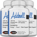 Addrell Energy Stimulant Pills- Study Supplement Alternative Pill, Natural Nootropic Supplements & Cognitive Enhancer Substitute to Elevate Mental Clarity for Women & Men- 180 Capsules