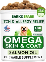 Omega 3 for Dogs - Fish Oil for Skin & Coat Health, Itch & Allergy Support | Vet-Approved - Salmon Oil Treats for Dog Shedding, Hot Spots Treatment - EPA&DHA Fatty Acids Supplement - Made in USA, 180Ct