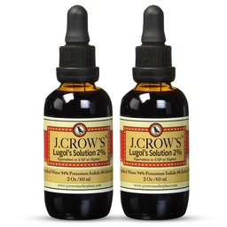 J.CROW'S® Lugol's Solution of Iodine 2% 2 oz (2 μπουκαλάκια) – Premium ιωδιούχο, γλουτένη και, εκχύλισμα αιθάλης χωρίς αλκοόλη, Χωρίς Λήξη