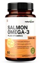 NaturePath Salmon Omega 3 Fish Oil 1000mg with EPA 180mg & DHA 120mg - Omega 3 + Vitamin E - Supports Heart, Brain, Joint & Eye Health - No Fishy Aftertaste - 90 Softgel Capsules
