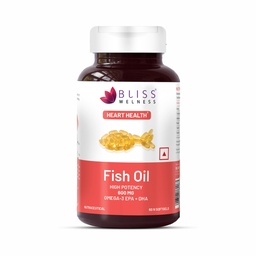 Bliss Welness Omega 3 Fish Oil Gold | Cold Pressed Arctic Sea Anchovie Fish Omega3 Oil 2000 mg EPA 360 mg DHA 240 mg | Brain Heart Eye & Joint health for Men & Women - 60 Softgel Capsules, 120 grams