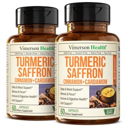 Saffron Συμπληρώματα – 89mg Saffron Extract και 1000mg Tumeric Blend – Turmeric Supplement με Ceylon Cinnamon και Cardamom για Mood, Memory & Eye Health – Joint Supplements for Women & Men – 2 Pack
