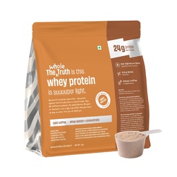 The Whole Truth Whey Protein Isolate+Concentrate | Cold Coffee 1 kg (2.2 lbs) | 24g Protein per scoop | 6.4g BCAA | No Adulteration | Clean, Light & Easy to Digest | Vegetarian