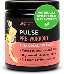 LEGION Pulse Pre workout - Όλα τα φυσικά Nitric Oxide Preworkout ποτό για την ενίσχυση της ενέργειας, Createine Δωρεάν, φυσικά γλυκασμένη, Beta Alanine, Citrulline, Alpha GPC (Pina Colada)