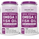 HealthyHey Nutrition Fish Oil - Omega 3 Mercury Free (2000 Mg) Burpless - 60 Softgel (600 EPA & 400 DHA) - Pack of 2