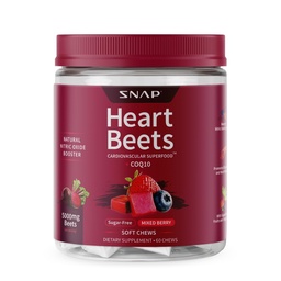 Snap Συμπληρώματα Heart Beets Βιολογικά Coet Root Soft Chews, Καρδιαγγειακό Συμπλήρωμα Υποστήριξης για Άνδρες & Γυναίκες, CoQ10 & Κόκκινο Σπανάκι, Heart Health & Circulation Υποστήριξη, Χωρίς ζάχαρη, Μικτό μούρο, 60 μάσημα