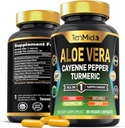 Aloe Vera Capsules Supplement - 8in1 Formula - Turmeric, Cayenne Pepper, Marshmallow, Fennel, Gotu Kola, Ginger ve Black Pepper - 3 Ay Supply