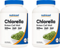 Καψάκια χλωρέλλας με Nutricost (2 φιάλες) 500mg, 240 κάψουλες ανά φιάλη