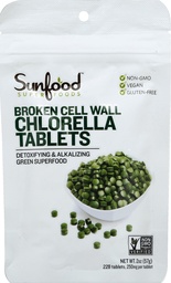 Sunfood Superfoods Chlorella Tablets - Chlorophyl, Chlorella Supplement, Chlorophyll Pills, Caps Scoken Cell Wall Algae, Non GMO, Vegan - 2 oz Bag