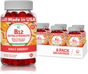 Βιταμίνη B12 Gummies για ενήλικες - Νόστιμη ιδιοκτησιακή Φόρμουλα - 3000mcg Μεθύλιο B-12 Υψηλή Απορρόφηση Ενεργειακά Gummies - Μη ΓΤΟ Vegan Vit B12 - Μασώμενο B 12 για την ενεργειακή υποστήριξη και την υγεία των οστών - 6 Pack