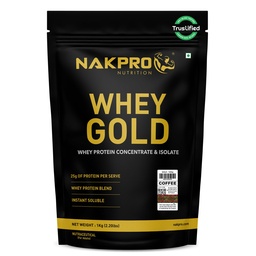 NAKPRO NUTRITION Gold Whey Protein Concentrate & Isolate 1kg Coffee flavour | 25.5g Protein, Trustified Certified