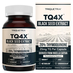 20% Thymoquinone Black Seed Oil Extract Κάψουλες - TQ-Advanced 4X®: Ισχυρή συγκέντρωση Thymoquinone Διαθέσιμο - 60:1 Πυκνό από Nigella Sativa, Ακατέργαστη μορφή, Vegan, Γυάλινο μπουκάλι (60 κάψουλες)
