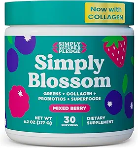 Basitçe Crash Beslenme - Günlük Yeşiller ve Superfood Toz + Collagen + Kadın Digestive Health & Bloating Relief için Probiyotikler. Sağlık Bloom'a Yardım - 30 Günlük Tedarik