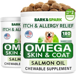 BARK&SPARK Omega 3 για σκύλους - 360 Fish Oil Treats for Dog Shedding, Skin Allergy, Itch Relief, Hot Spots Θεραπεία - Κοινή Υγεία - Skin and Coat Supplement - EPA & DHA Λιπαρά Οξέα - Σολομέλαιο