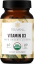 Truvani Organic Vitamin D3 - Φυτική βάση, USDA Organic, Gluten-free, Μη ΓΤΟ, Vegan D3 συμπλήρωμα - Υποστηρίζει την υγεία των οστών, του ανοσοποιητικού και του εγκεφάλου - 30 δισκία