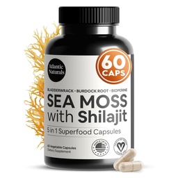 Sea Moss και Shilajit Κάψουλες Atlantic 5-σε-1 Seamoss Shilajit Combo με Bladderwrack, Burdock Root & Black Pepper – Sea Moss Συμπληρώματα για Απορρόφηση & Ζωτικότητα – 2705 mg – 60 Count