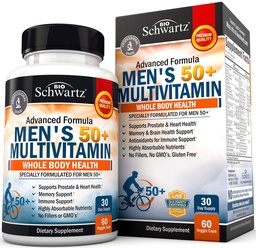 Once Daily Multivitamin for Men 50 and Over - Συμπλήρωμα για την υποστήριξη της υγείας της καρδιάς - με ψευδάργυρο, A, B, C, D3, E βιταμίνες - για την υποστήριξη της μνήμης & του εγκεφάλου υγεία - Σχεδιασμένο για όλη την υγεία του σώματος - 60 Count