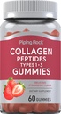 Piping Rock Collagen Gummies | 60 Count | Collagen Peptides Type 1 ve 3 | Strawberry Flavor | Bovine Supplement | Non-GMO, Gluten Free