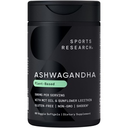 Sports Research® Ashwagandha Softgels with Coconut MCT Oil - Φυσικό Adaptogen Made with Shoden® Ashwa for Relaxation, Calm & Sleep Support - Gluten Free & Vegan Friendly - 60 Count