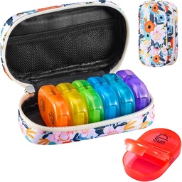 Serfeymi Weekly Travel Pill Organizer 2 φορές την ημέρα AM PM Αναβάθμιση Rainbow Pill Box 7 Ημέρα με Φορητό Zipper Canvas Pill Υπόθεση, Ιατρική Organizer για χάπια, βιταμίνες, ιχθυέλαια - Bloom 01