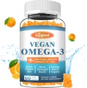 Omega-3 Gummies Potent Algae Omega Source, Boost Brain, Eye & Immune Function, with DHA and EPA Vegan & Sugar Free, Orange Flavor, 60 Count Count Count