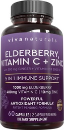 Viva Naturals Black Elderberry with Vitamin C and Zinc for Adults (60 Count) - Sambucus Elderberry Immune Support Supplement, Black Elderberry Capsules for Adults, Elderberry Συμπληρώματα για Γυναίκες