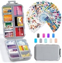 14 Grids Travel Pill Organizer Box ile 415-Pcs Medicine Name Tags - Pocket Daily Eczanesi - Seyahat İlaçları Fish Oil Vitamin Supplement Storage - Grey
