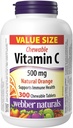 Webber Naturals Vitamin C, 300 Chewable Orange Tabletler, 500 mg C Per Tablet, Bones, Dişler, Immune ve Antioksitoksik Destek