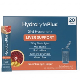 Hydralyte Liver Support + Ηλεκτρολυτικό Μείγμα με Γαϊδουράγκαθο Γάλατος, Κουρκουμάς, Ginger, Prickly Pear, Πράσινο εκχύλισμα Τσάι Formulated for Rapid Rehydration (Blood Orange Ginger, 20 πακέτα)