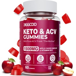 Keto ACV Gummies Advanced Weight Loss, Keto Gummy Supplement for Women and Men, with 1500MG Apple Cider Vinegar & Vitamin B12, Vegan & Non-GMO, Detox & Cleanse, Low-Carb, 60 Count