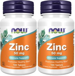 NOW Συμπληρώματα διατροφής, Ψευδάργυρος (Zinc Gluconate) 50 mg, Υποστηρίζει τις λειτουργίες ενζύμων *, Ανοσολογική Υποστήριξη *, 100 δισκία (Pack of 2)