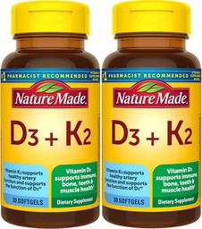 Nature Made Vitamin D3 K2, 5000 IU (125 mcg) Βιταμίνη D, Συμπλήρωμα διατροφής για τα οστά, τα δόντια, τους μυς και το ανοσοποιητικό υγεία υποστήριξη, 30 Softgels, 30 ημέρα προσφοράς - πακέτο των 2