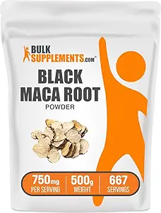 BulkSupplements.com Black Maca Powder - Black Maca Root Supplement, Βότανο συμπλήρωμα για άνδρες & γυναίκες - Vegan, Χωρίς γλουτένη, 750mg ανά σέρβις, 500g (1.1 lbs) (πακέτο των 1)