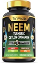 Neem Leaf Supplement - 8in1 Formula - Turmeric, Ceylon Cinnamon, Ginger, Tulsi, Ginkgo Biloba, Amla ve Black Pepper - Immune Health Support - 150 Vegan Capsules