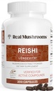 Real Mushrooms Reishi Mushroom Capsules - Handpicked Organic Mushroom Extracts - Red Reishi for Tranquil Daily Wellness için Doğrulanmış Beta Glucans Vegan, Non-GMO, Hayır, 200 ct