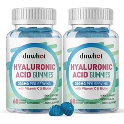 Hyaluronic Acid Gummies, Hyaluronic Acid Συμπληρώματα με βιταμίνη C & Biotin 5000mcg για το δέρμα, τα μαλλιά, νύχια υγεία, συμπληρώματα αρθρώσεων για γυναίκες & άνδρες, χαμηλή ζάχαρη, Vegan, μη GMO, 60 Counts