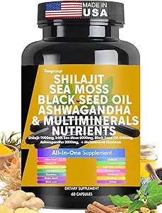 Shilajit Sea Moss Black Seed Oil Ashwagandha Burdock Vitamin C & D3, Elderberry rhodiola rosea Dandelion Sarı Dock Turmeric ACV
