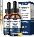 (2 Pack) Magnezyum Glycinate, Citrate, Malate Liquid Drops-Triple Magnezyum Kompleksi 500 mg Ashwagandha, L-Theanine, B6-Depre Calm, Stres Yardımı, Uyku, Kas-Lemon Flavor