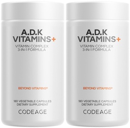 Codeage ADK Vitamins Supplement - Απαραίτητη Βιταμίνη Α, D3 5000 IU, K1 & K2 (MK4 & MK7) - 6-Month Supply - 1 κάψουλα ανά υπηρεσία, Μη ΓΤΟ, Χωρίς γλουτένη - 2-Pack