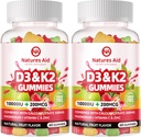 Natures Aid Sugar-free Βιταμίνη D3 K2 Gummies με Ασβέστιο + K2 (MK-7), Μαγνήσιο Κιτρικό, Βιταμίνη C, Επιπλέον Δύναμη - Τελική Απορρόφηση για τα Οστικά Μυϊκά Δόντια Ανοσοποιητικό, Vegan - 120 Gummies