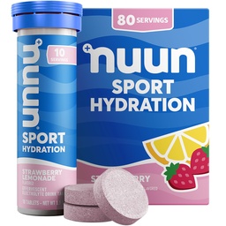 Nuun Sport Ηλεκτρολυτικά Δισκία με Μαγνήσιο, Ασβέστιο, Κάλιο, Χλωριούχο & Νάτριο, Χωρίς Γλουτένη & Vegan, Λεμονάδα Φράουλα, 8 Συσκευασία (80 Σερβιέτες Σύνολο)