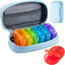Serfeymi Weekly Travel Pill Organizer 2 Times A Day AM PM Yükseltd Rainbow Pill Box 7 Day with Portatif Ambalaj Deri Pill Case, Medicine Organizer for Pills, Vitamins, Fish Oils - Blue 01