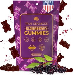TrueSeaMoss Sea Moss Elderberry Gummies for Adults & Kids – με Burdock Root, Bladderwrack & Magnesium – Vegan, Μη ΓΤΟ Formula – Made in USA – 60 Gummies