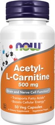 NOW Συμπληρώματα τροφίμων, Acetyl-L Καρνιτίνη 500 mg, Amino Acid, Brain and Nerve Cell Function*, 50 κάψουλες Veg