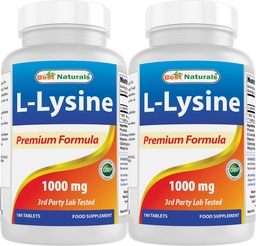 Best Naturals L- Lysine 1000mg 180 δισκία (180 Count (Pack of 1)) (2 φιάλες)