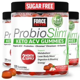 Force Factor ProbioSlim Keto ACV Gummies, Organic Apple Cider Vinegar Gummies with LactoSpore Probiotics & Prebiotics to Support Digestion, Μεταβολισμός, & Ανοσοποιητική Υγεία, 1 Net Carb, Apple Flavor, 360ct