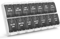 Sukuos AM PM Weekly 7 Day Pill Organizer, 2 φορές ένα κουτί χάπι ημέρα με Arhritis Φιλικό Κουμπί Push, ιατρική περιπτώσεις για βιταμίνη / Fish Oil / Συμπληρωματικά, εύκολο να καθαρίσει (Μαύρο)