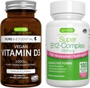 Vegan Vitamin D3 + Super B12- Complex, Vegan Bundle, 365 1000iu Vitamin D3 Tablets + Υψηλή Απορρόφηση Υπογλώσσια B12, από Igenus