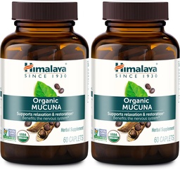 Himalaya Organic Mucuna Herbal Supplement, υποστηρίζει χαλάρωση, ανακούφιση έντασης, λειτουργία εγκεφάλου, μη GMO, USDA Organic, Vegan, Gluten Free, 600 mg, 60 Plant-Caplets, 2 Pack, 120 Day Supply